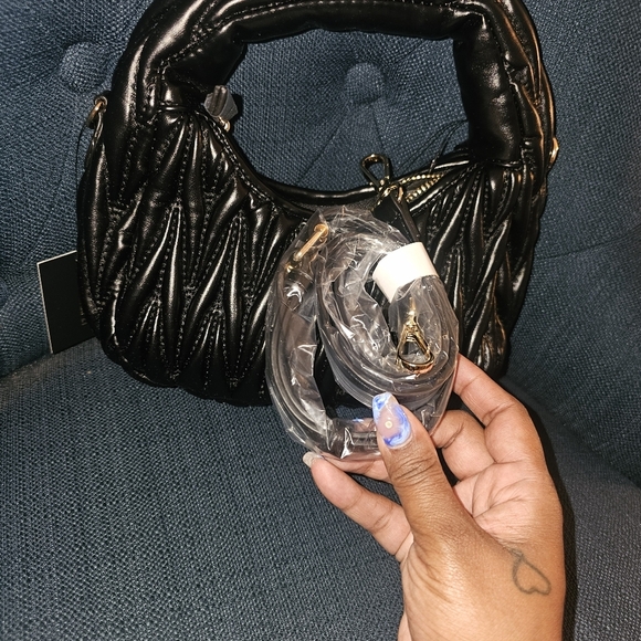 Black Textured Mini Bag with Zigzag Pattern - Picture 6 of 11